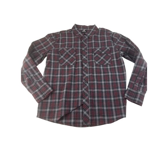 Vargo Mens Plaid Shirt Red Gray Flannel Button Up Casual Medium Western Travel - Picture 1 of 8
